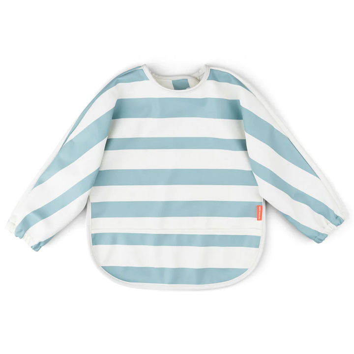 Done By Deer Haklapp med ärm 6-18 mån Stripes Blue | Babytillbehör - Äta och mata - Haklappar | BabyMode