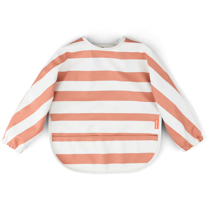 Done By Deer Haklapp med ärm 6-18 mån Stripes Papaya | Babytillbehör - Äta och mata - Haklappar | BabyMode