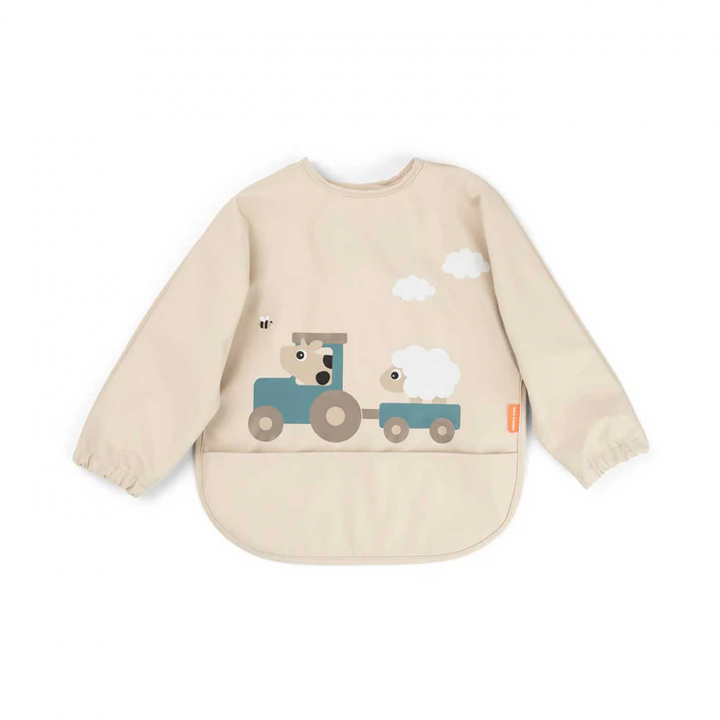 Done By Deer Haklapp med ärm Tiny Farm Sand | Babytillbehör - Äta och mata - Haklappar | BabyMode