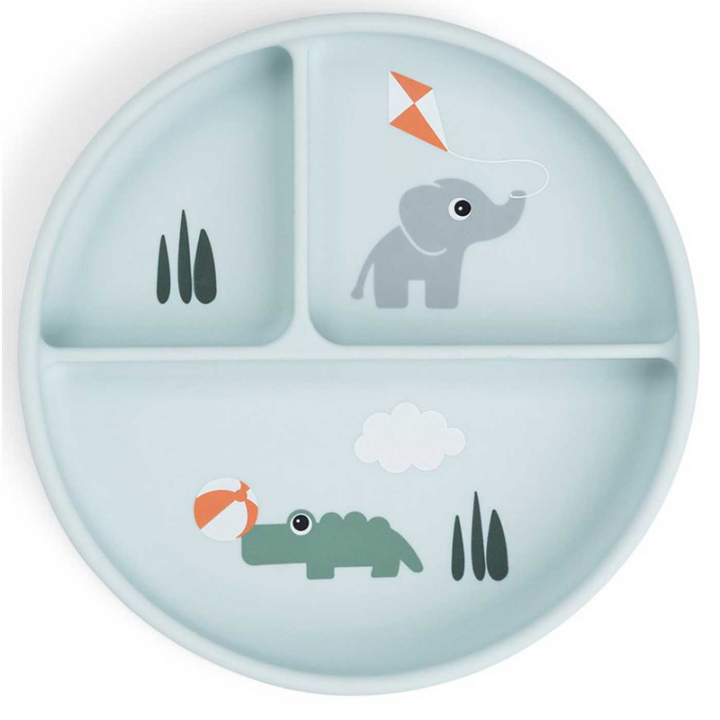 Done By Deer Sugkoppstallrik med fack Playground Blue | Babytillbehör - Äta och mata - Tallrikar och skålar | BabyMode