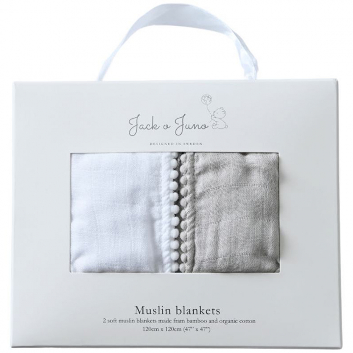 Jack o Juno Muslinfilt Pearl &amp; Dusty Gray 2-pack | Babytillbehör - Sova - Bädda för sommartider | BabyMode