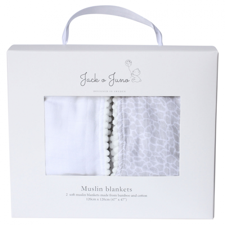 Jack o Juno Muslinfilt Pearl &amp; Giraffe Gray 2-pack | Babytillbehör - Sova - Bädda för sommartider | BabyMode