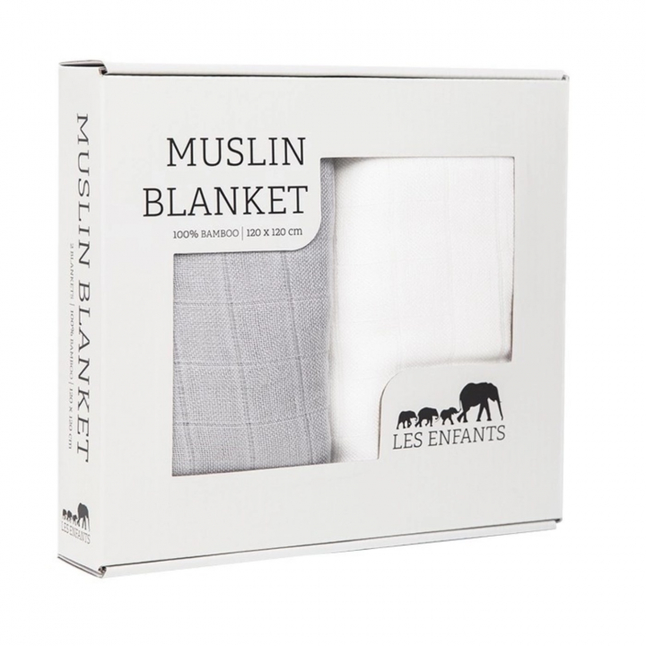 Les Enfants Muslinfilt 2-pack Vit/Grå | Babytillbehör - Sova - Bädda för sommartider | BabyMode