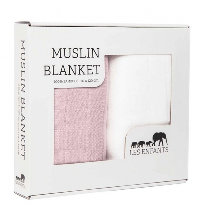Les Enfants Muslinfilt 2-pack Rosa/Vit | Babytillbehör - Sova - Bädda för sommartider | BabyMode