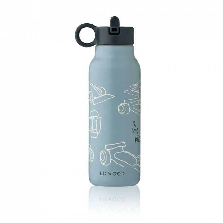 Liewood Falk Vattenflaska 350 ml Race Cars/Beach Blue | Babytillbehör - Äta och mata - Muggar, flaskor och glas | BabyMode