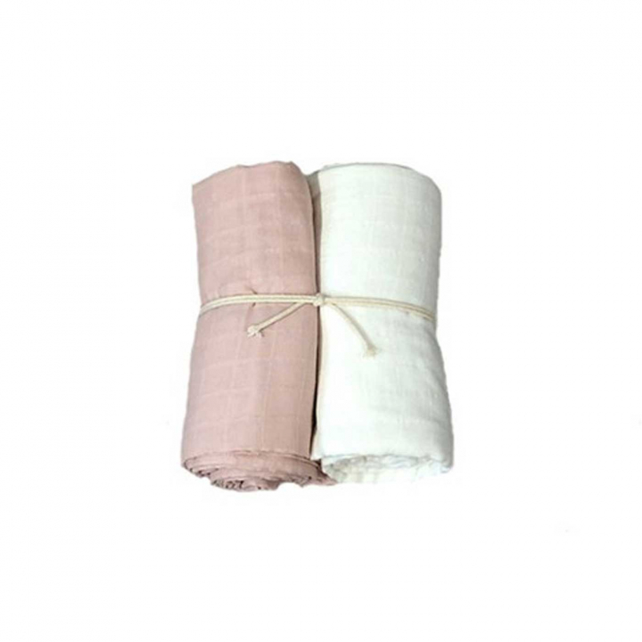 Mini Dreams Muslinfilt 2-pack Vit/rosa 115x115 cm | Babytillbehör - Sova - Bädda för sommartider | BabyMode