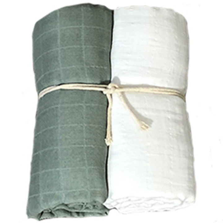 Mini Dreams Muslinfilt 2-pack Vit/grön 115x115 cm | Barnvagnar - Barnvagnstillbehör - Sommartillbehör till barnvagnen | BabyMode