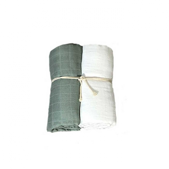 Mini Dreams Muslinfilt 2-pack Vit/grön 115x115 cm | Kampanjer - Sommarfavoriter upp till 60% - Sommarfavoriter 15% | BabyMode