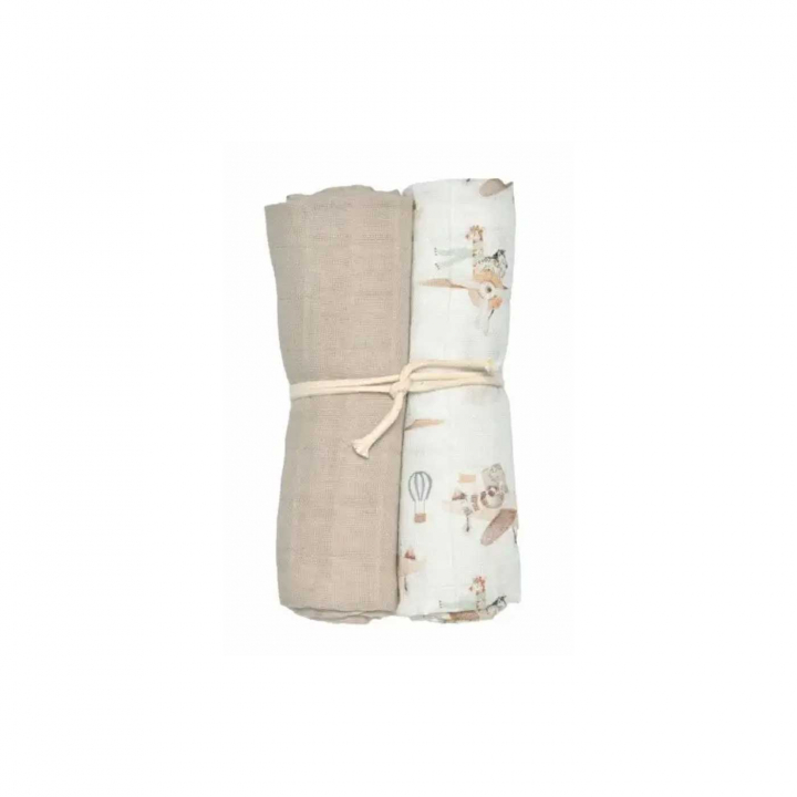Mini Dreams Muslinfilt 2-pack Flying Friends vit | Babytillbehör - Sova - Bädda för sommartider | BabyMode