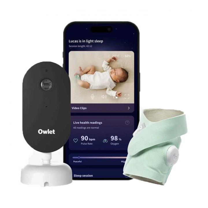 Owlet Babymonitor Dream Sock Mint med Dream Sight Kamera | Barnsäkerhet - Babyvakter | BabyMode