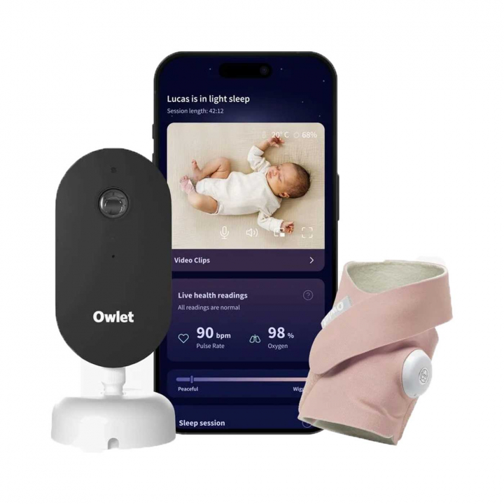 Owlet Babymonitor Dream Sock Dusty Rose med Dream Sight Kamera | Barnsäkerhet - Babyvakter | BabyMode