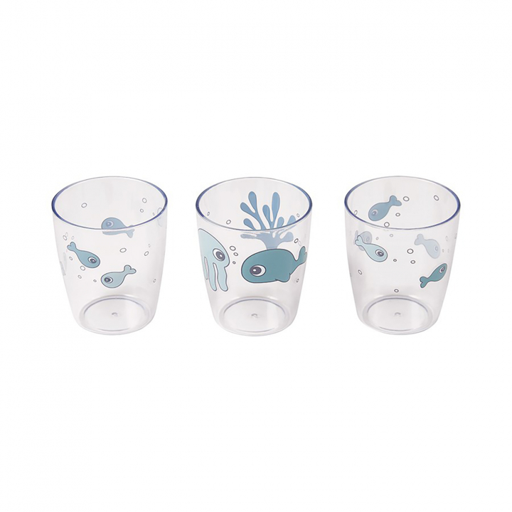 Done by Deer Yummy Mini Glas Sea Friends Blå 3-pack