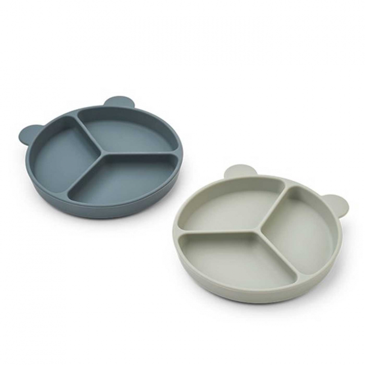 Liewood sektionstallrik 2-pack Whale blue Dove blue