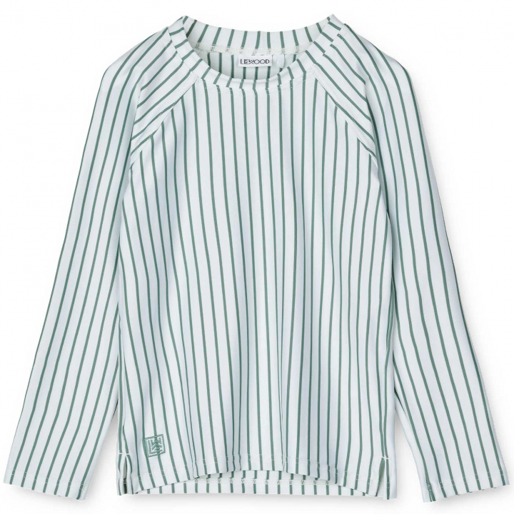 Läs mer om Liewood Noah Seersucker UV-tröja Stripe Sea blue/White Strl 74
