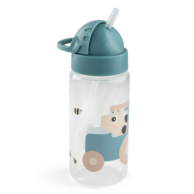 Done By Deer Vattenflaska med sugrör Tiny Farm Blue