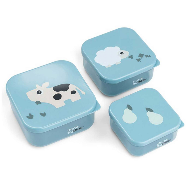 Done By Deer Snack Box Tiny Farm Blue 3-pack