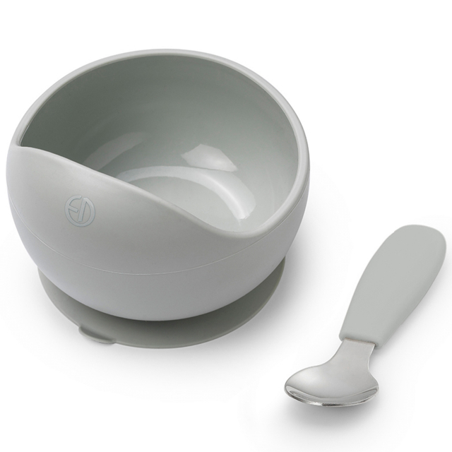 Elodie Silikonskål med sked Mineral Green