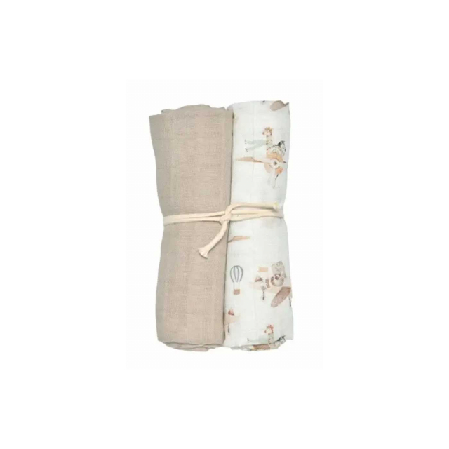 Mini Dreams Muslinfilt 2-pack Flying Friends vit