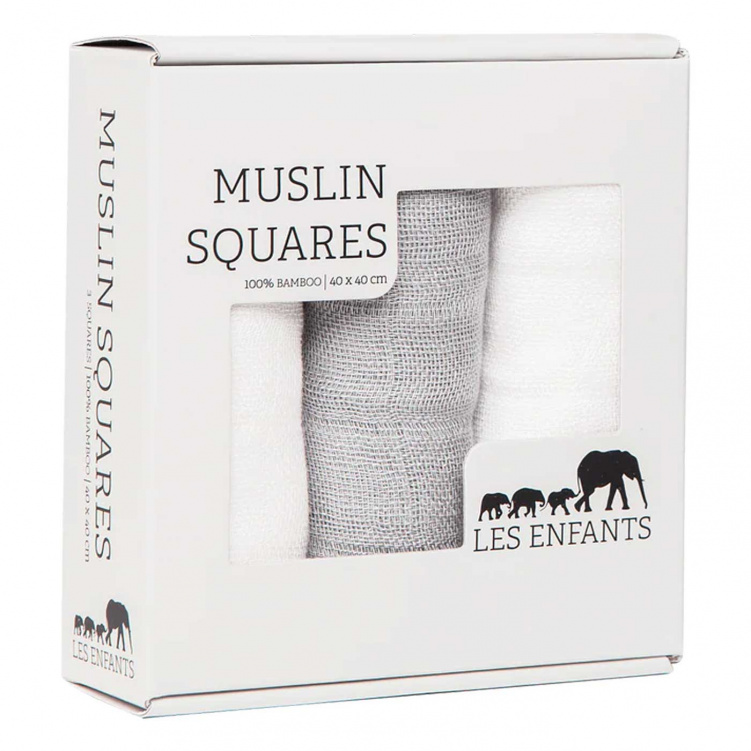 Les Enfants Snuttefiltar Bambu Muslin 3-pack Grå/Vit i gruppen Babytillbehör / Sova / Swaddles hos Bonti (02-0102)