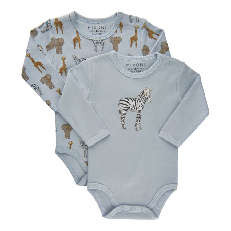 FIXONI Långärmad body Safari 2-pack Baby Blue i gruppen Kampanjer / Outlet / Outlet Barnkläder & accessoarer hos Bonti (12050)