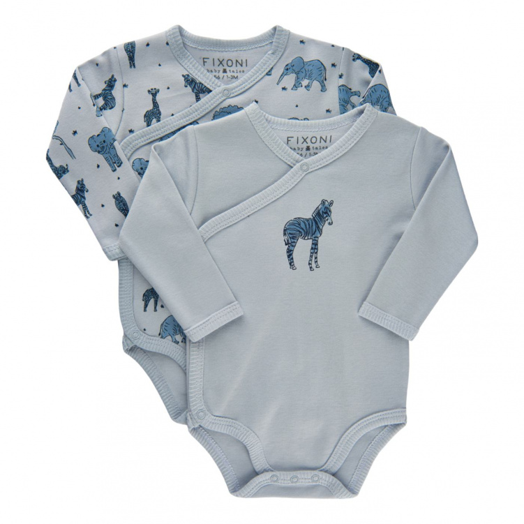FIXONI Långärmad omlottbody Safari 2-pack Baby Blue i gruppen Kampanjer / Outlet / Outlet Barnkläder & accessoarer hos Bonti (12055)