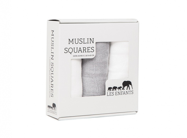 Les enfants Muslin Squares 3-pack Vit/Grå i gruppen Leksaker / Gosedjur och snuttefiltar / Snuttefiltar hos Bonti (1855)