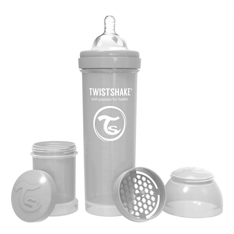 Twistshake Nappflaska Anti-Colic 330ml Pastel Grey i gruppen Babytillbehör / Äta och mata / Nappflaskor och dinappar hos Bonti (20210419)