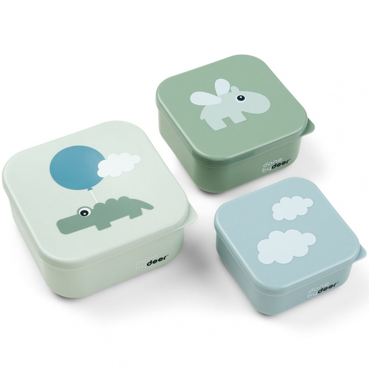 Done By Deer Snack Box Happy Clouds Green 3-pack i gruppen Babytillbehör / Äta och mata / Matförvaring hos Bonti (230000050)