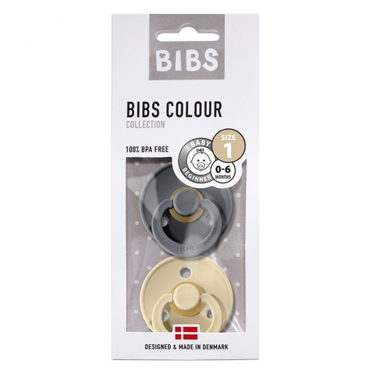 Bibs Colour Napp 2-pack Iron/Beige Strl 1 i gruppen Babytillbehör / Nappar och tillbehör / Nappar 0-6 månader hos Bonti (999053527)