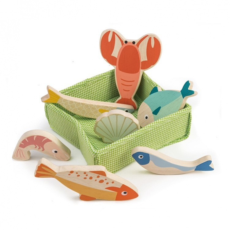 Tender Leaf Toys Fisk och skaldjur i korg i gruppen Kampanjer / Outlet / Outlet Leksaker / Outlet Leksaker 2-3 år hos Bonti (999055218)