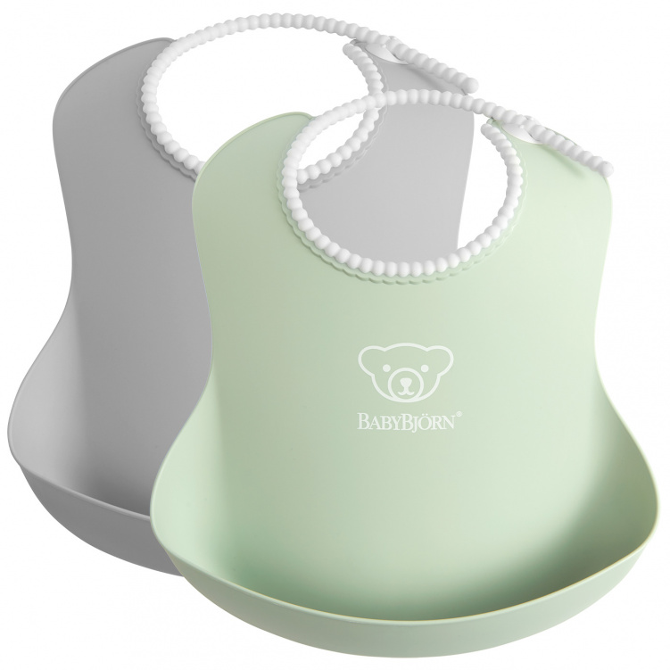 BABYBJÖRN Haklapp 2-pack Grey/Powder Green i gruppen Babytillbehör / Äta och mata / Haklappar hos Bonti (BABJ46346)