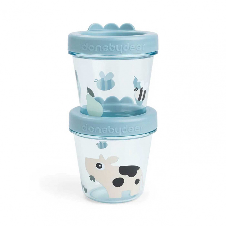 Done By Deer Barnmatsburkar 2-pack Tiny Farm Blå i gruppen Babytillbehör / Äta och mata / Matförvaring hos Bonti (DOBD1256122)