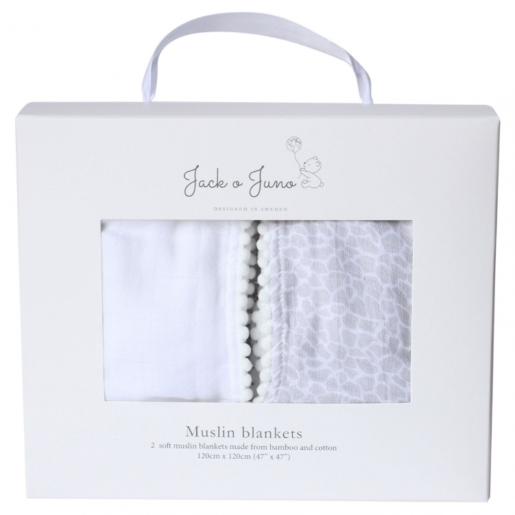 Jack o Juno Muslinfilt Pearl & Giraffe Gray 2-pack i gruppen Babytillbehör / Sova / Swaddles hos Bonti (JAJUN313PG-O)