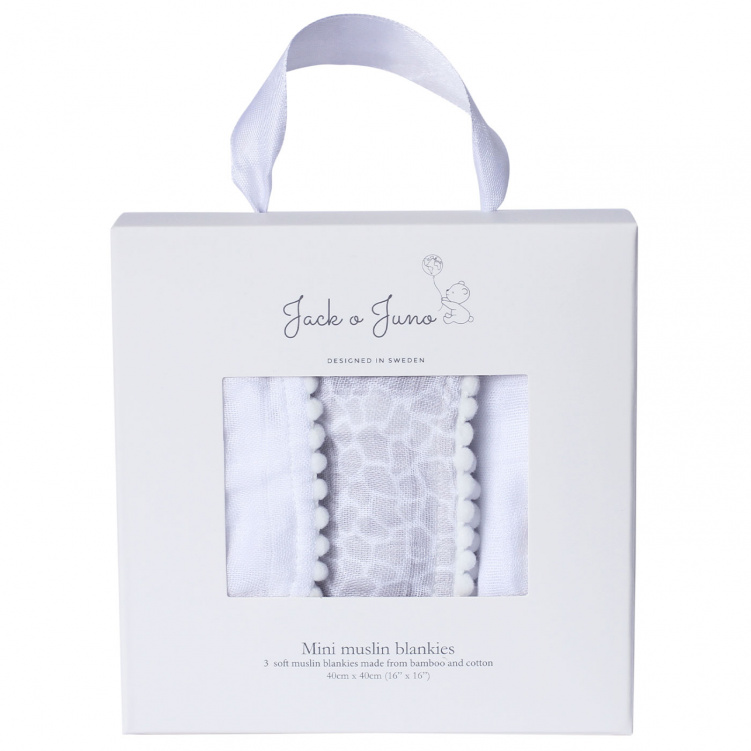 Jack o Juno Mini Muslinfilt Pearl & Giraffe Gray 3-pack i gruppen Babytillbehör / Sova / Babyfiltar hos Bonti (JAJUN314PG-O)