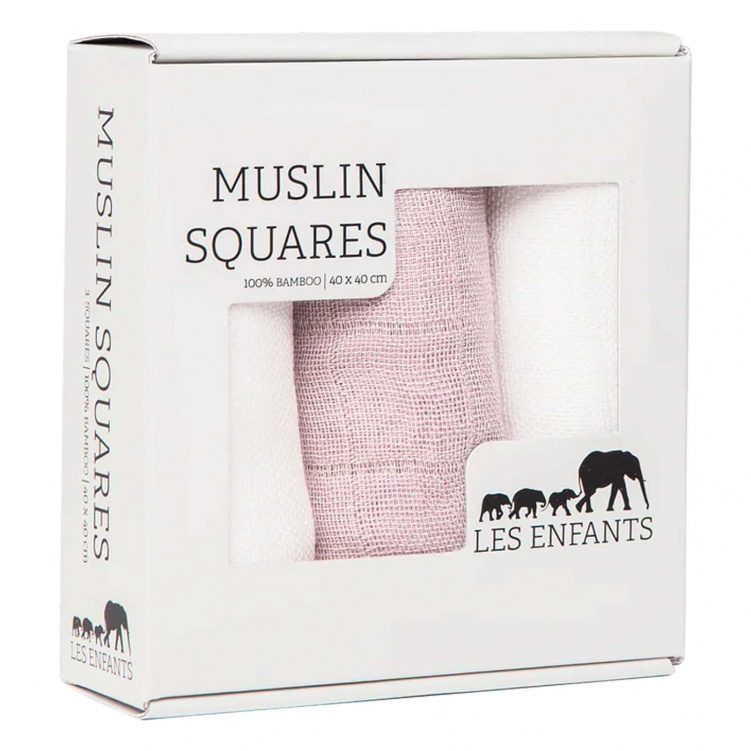 Les Enfants Snuttefiltar Bambu Muslin 3-pack Vit/Rosa i gruppen Babytillbehör / Sova / Swaddles hos Bonti (LEEN02-0101)