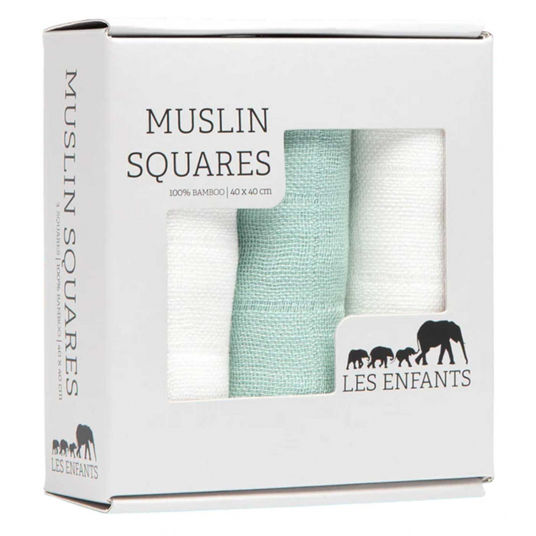 Les Enfants Snuttefiltar Bambu Muslin 3-pack Grön/Vit i gruppen Babytillbehör / Sova / Swaddles hos Bonti (LEEN02-0105)