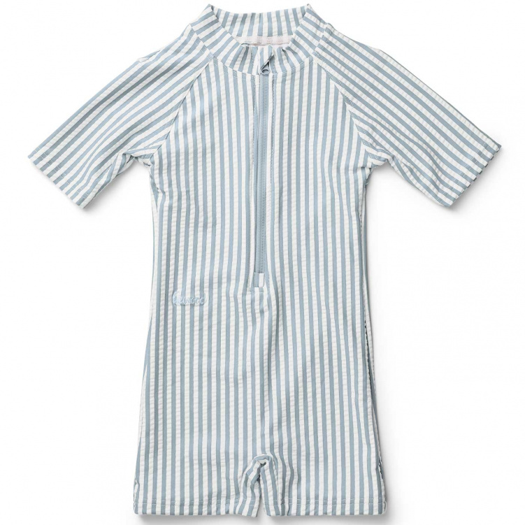 Liewood Max Seersucker UV-dräkt Stripe Sea blue/White i gruppen Barnkläder / Sol och bad / Badkläder hos Bonti (LIMASEUV)