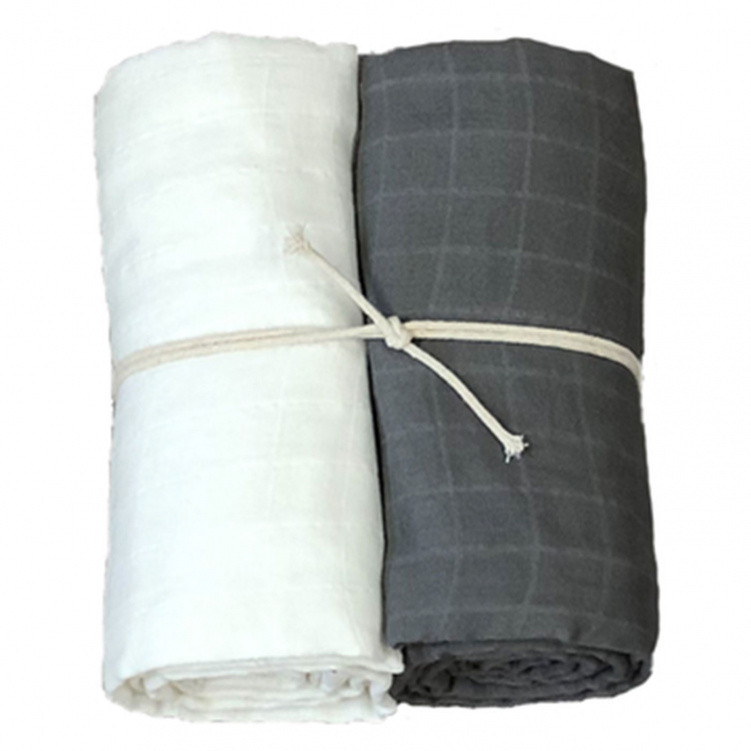 Mini Dreams Muslinfilt 2-pack Vit/grå 115x115 cm i gruppen Babytillbehör / Sova / Babyfiltar hos Bonti (MIDR91101243)