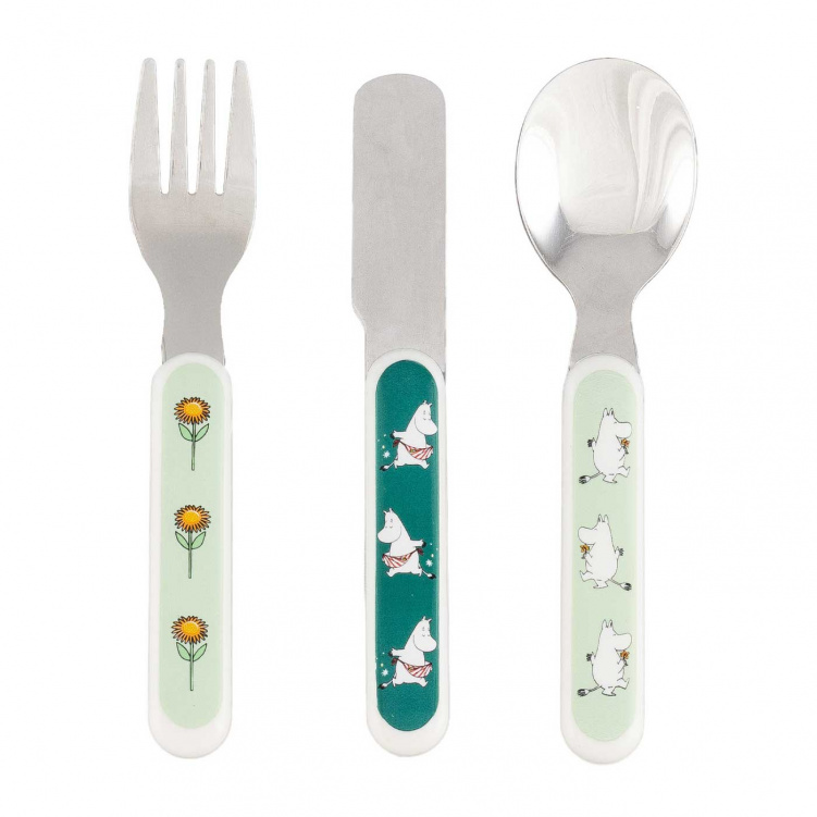 Mumin Äng Barnbestick Grön i gruppen Babytillbehör / Äta och mata / Bestick hos Bonti (MUMI6680)