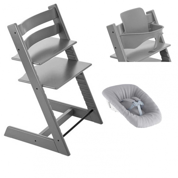 Stokke Tripp Trapp stol + Bygel + Newborn Set Storm Grey i gruppen Möbler och inredning / Matstolar och tillbehör / Stokke Tripp Trapp hos Bonti (STOK686000)